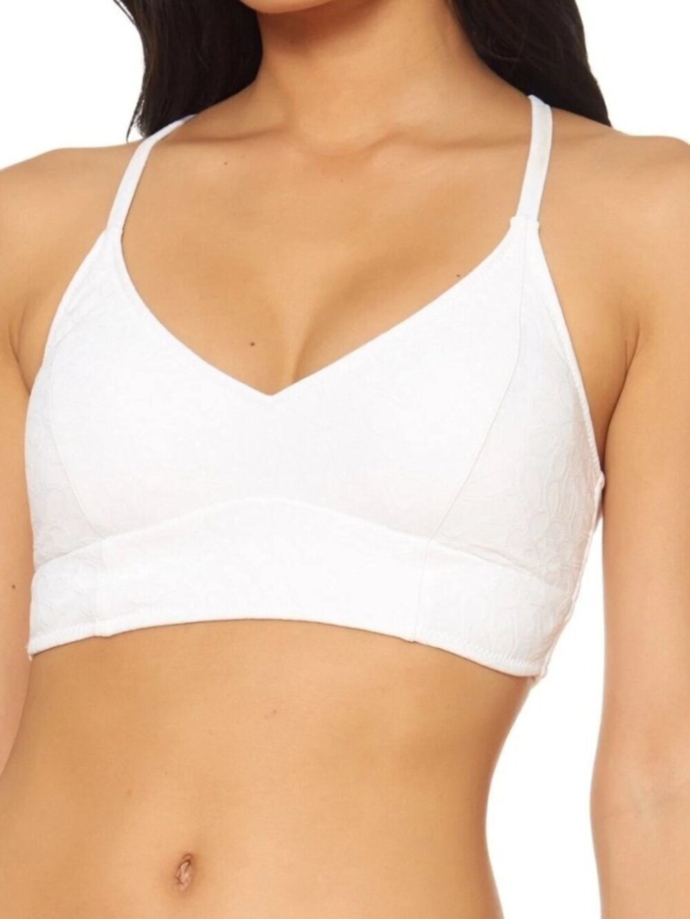 Jessica Simpson White Rose Bay Textured Midkini Swimsuit Bikini Top Size S NWT